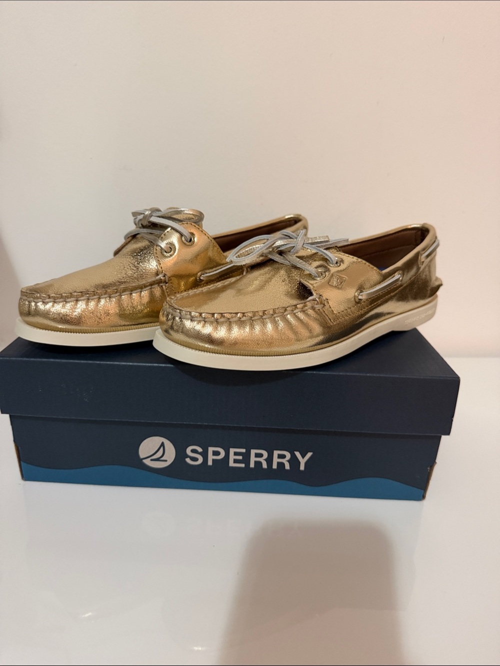 Sperry Kids Gold Metallic Moccasin Boat Shoes